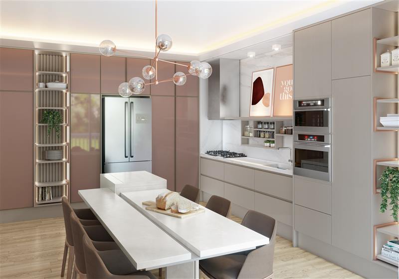 Cozinha planejada em tom rosé Italínea